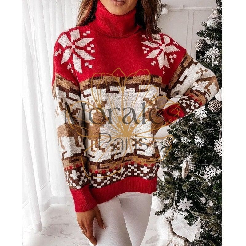 Pull Femme Hiver Oversize Imprimé Floral Bohème - Col Rond Manches Longues - Tissu Doux Polyester/Spandex - Style Décontracté Chic